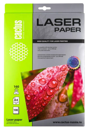 Фотобумага Cactus CS-LPA4160100 A4/160г/м2/100л./белый глянцевое для лазерной печати - фото 111172