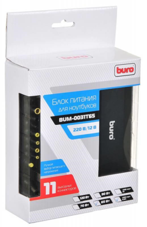 Блок питания Buro BUM-0031T65 ручной 65W 12V-24V 11-connectors 3.2A 1xUSB 0.6A от бытовой электросети/от прикуривателя - фото 134777