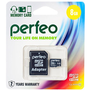Perfeo microSDHC 8GB Class 4 + adapter - фото 158888