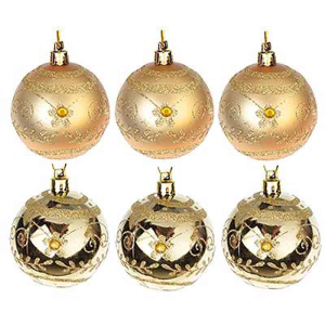 Сноу Бум Новогодние шары, набор с орнаментом 6 шт. 6  см. d 8 см. золото, в подарочной упаковке. - фото 170949
