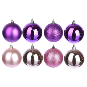 Сноу Бум Новогодние шары, набор 8 шт. d 8 см. d 8 см. в тубе, фиолетовый и розовый - фото 4714