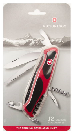 Нож перочинный Victorinox RangerGrip 55 (0.9563.CB1) 130мм 12функций красный/черный блистер - фото 62322