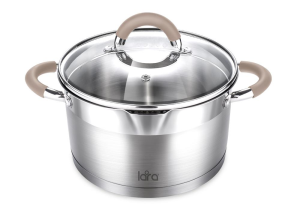 Lara LR02-345 Кастрюля LARA (нерж) серия <Берлин> 7,0л 26x14см капс.дно, шкала, силик.накл, крыш.-дуршлаг - фото 777772