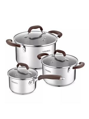Vensal 1508VS Набор 6 пр Coquet из кастрюль 3,7л(20см), 6,3л(24см) и ковша 2л(16см) нерж - фото 833460
