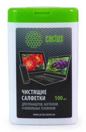 Салфетки Cactus CS-T1005 для планшетов и смартфонов малая туба 100шт влажных - фото 9335