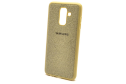 Original Чехол-накладка /силикон.джинс,иск.кожа/ для Samsung A8-plus 2018/A7 2018/A730F золото (6871)