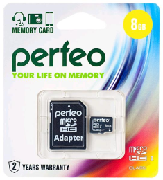 Карта памяти Perfeo microSD 8GB (Class 10) +adapter economy series*