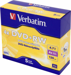 DVD+RW Verbatim 4.7Gb 4x Jewel case (5шт) (43229)