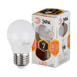Эра LED P45-7W-827-E27, Теплый свет, Лампа шар светодиодная (Б0020550)