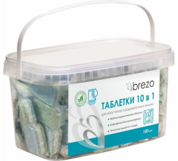 Brezo Таблетки ALL IN 1 бесфосфатные для посудомоечной машины, 100 шт. в водорастворимой пленке (97496) (25753)