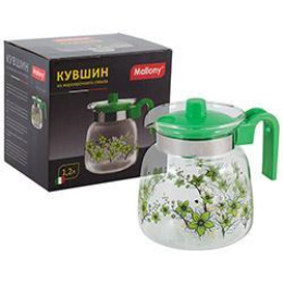 Mallony Кувшин из жаропрочного стекла Pentola-1200 с пластик ручкой, 1,2 л, зеленый дизайн 910117