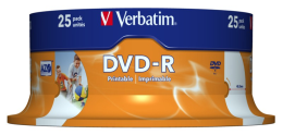 DVD-R Verbatim 4.7Gb 16x Cake Box (25шт) Printable (43538)